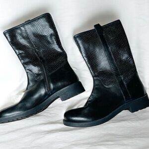 Geox Women's Rawelle Biker Boots Black Snakeskin Embossed Leather Size 36 US 6